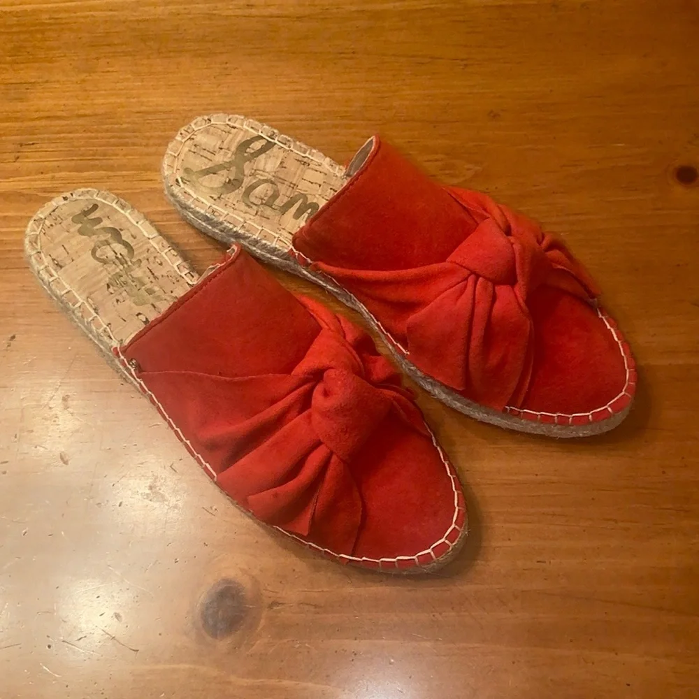 Sam Edelman red suede Lydia bow espadrilles mules size 8